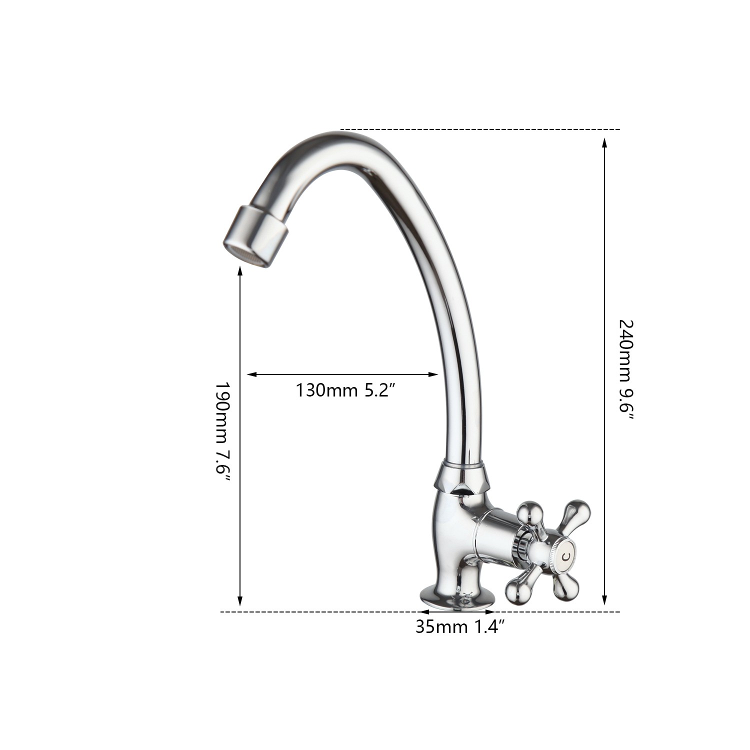ZAPPO Stainless Steel Kitchen Sink Faucet Only Cold Water Taps Flow 360 Swivel Spout Single Handle Deck Mounted Faucet