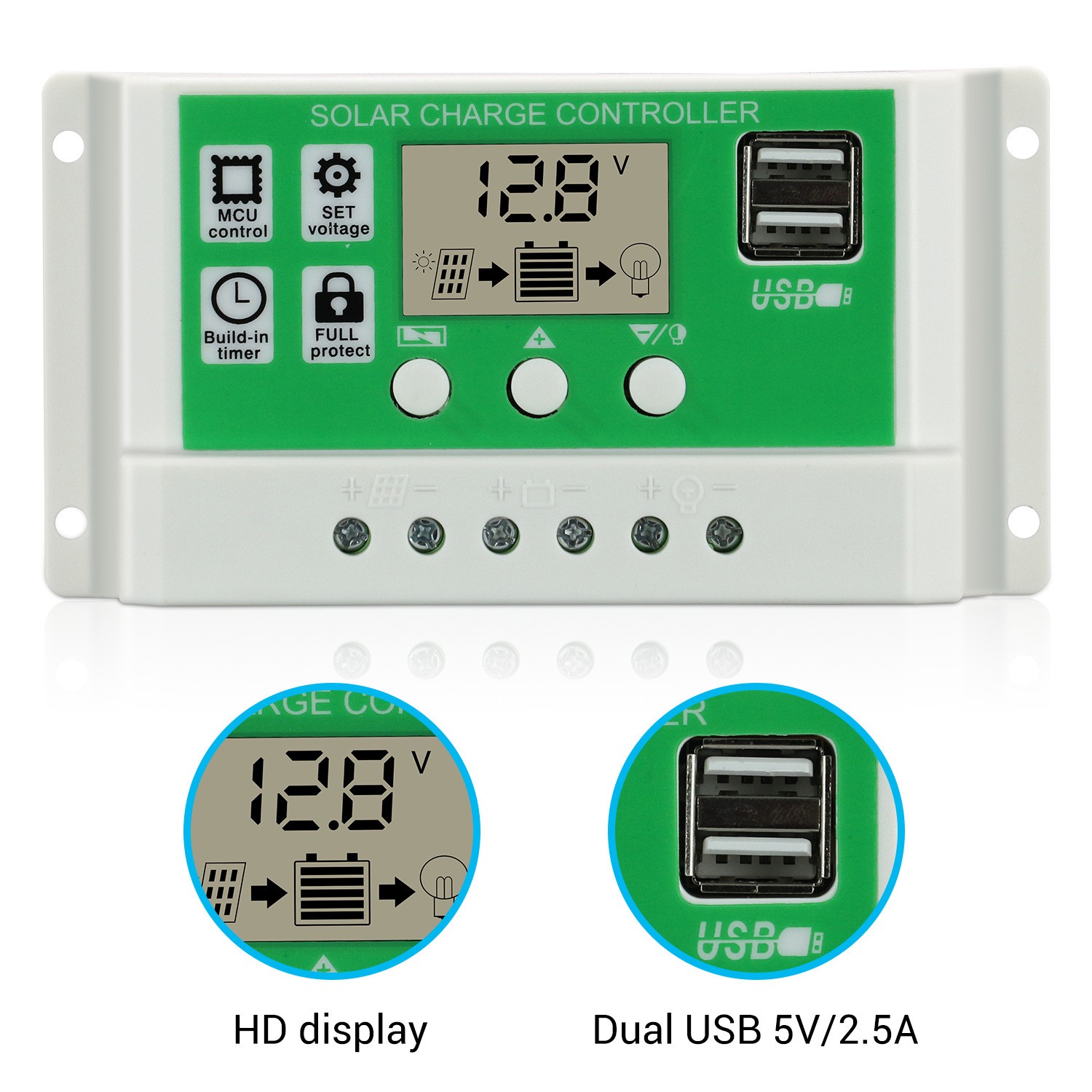 12V/24V10A20A30A Lithium Battery Solar Solar Controller Street Light Control Switch Dual USB Output