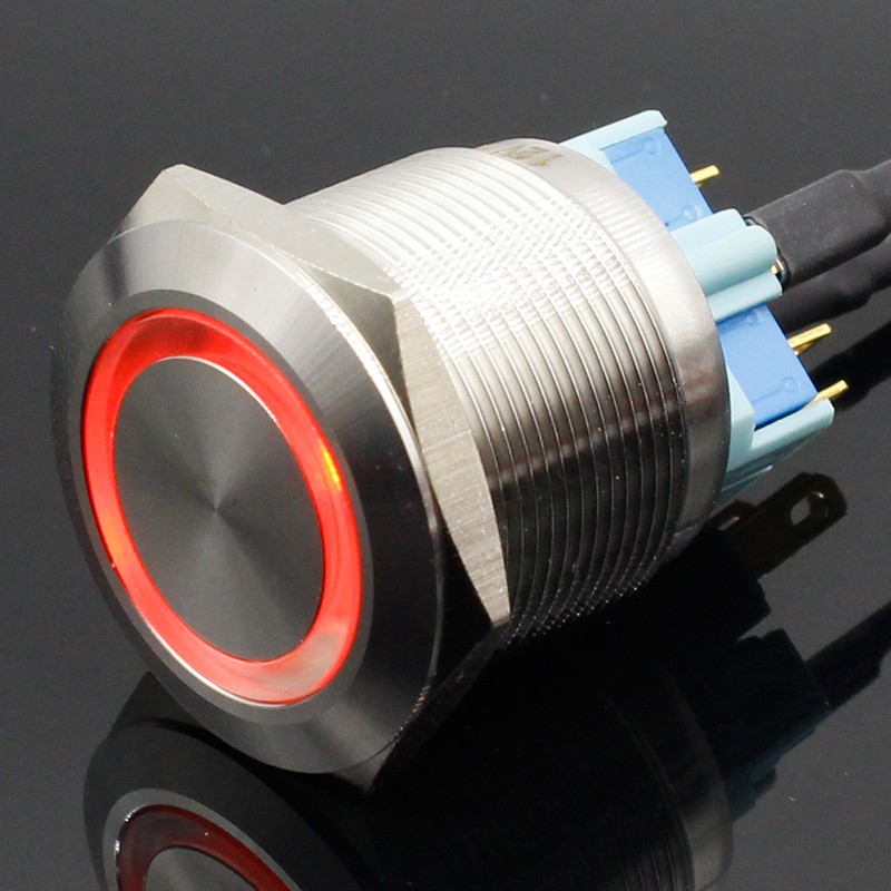 25mm 6V 12V 24V 220V Blue Ring LED Light Momentary/Lock Push Button Switch DPST Metal Industrial Boat Car DIY Switch