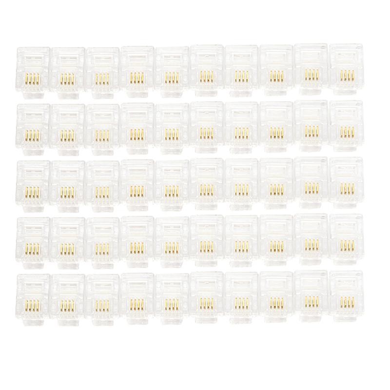 100pcs Crystal Head RJ11 6P 4C Modular Socket Gold Plated Brand New Network Connectors For Mobile Phone Network Cables