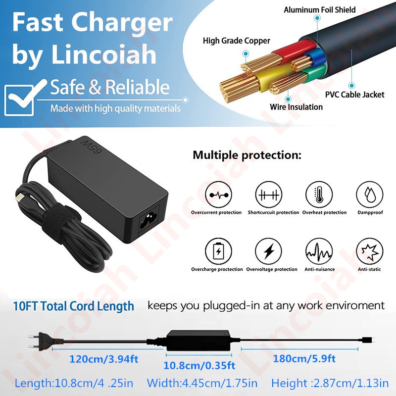 20V 3.25A 65W USB Type C Power Adapter Charger For Lenovo ThinkPad X1 Carbon Yoga X270 X280 T580 P51s P52s E480 E470 s2 Mobile