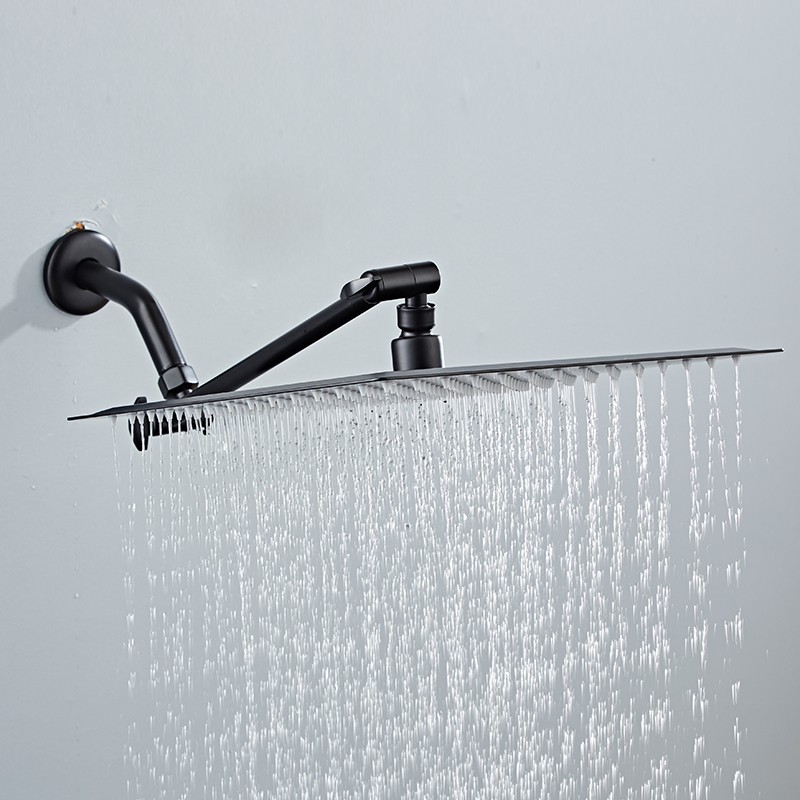 BAKALA 304 Stainless Steel Black Adjustable Shower Head With Solid Brass Extension Arm Folding Free Shipping