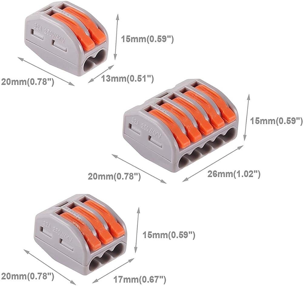 60pcs/set Terminal Block Spring Lever Nut Terminal Blocks Reusable Electrical Cable Connector Wire Home Tools of Insulating Solder