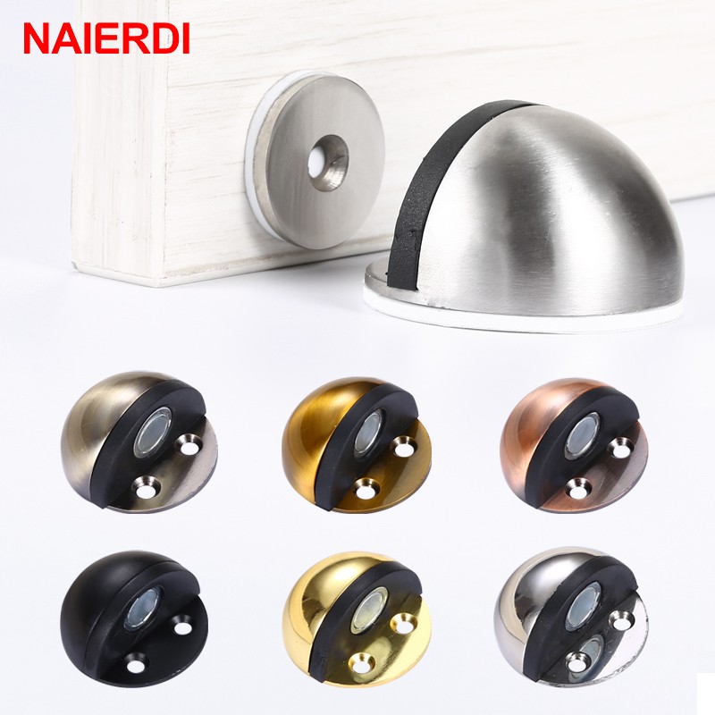 NAIERDI Stainless Steel Rubber Magnetic Door Stopper Non Punching Sticker Hidden Door Holders Floor Mounted Nail-Free Door Stops