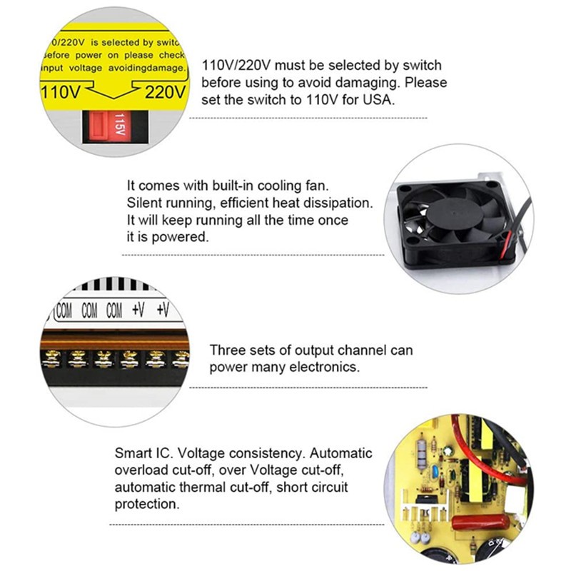 Switching Power Supply DC 12V 24V 36V 48V 60V Transformer 600W 10A 12.5A 13.8A 25A 50A SMPS Source Transformer for Led Strip CCTV