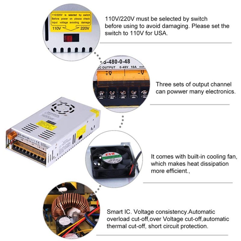 480W Digital Display Switching Power Supply 5V 12V 24V 36V 48V 60V 80V 120V 160V 220V 300V Adjustable AC/DC Switching LED SMPS