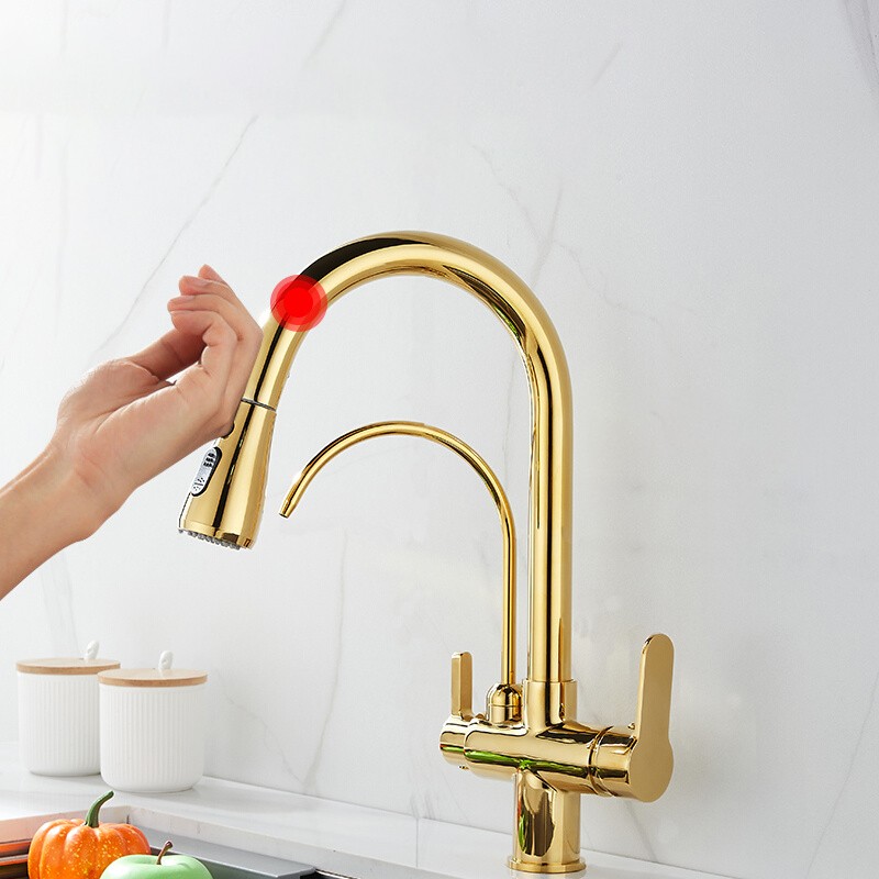 Smart Touch Filter Kitchen Mixer Tap Quality Brass Hot Cold Gold Kitchen Mixer Faucets Sensor Touch Pull Out Faucet Kitchen Tap