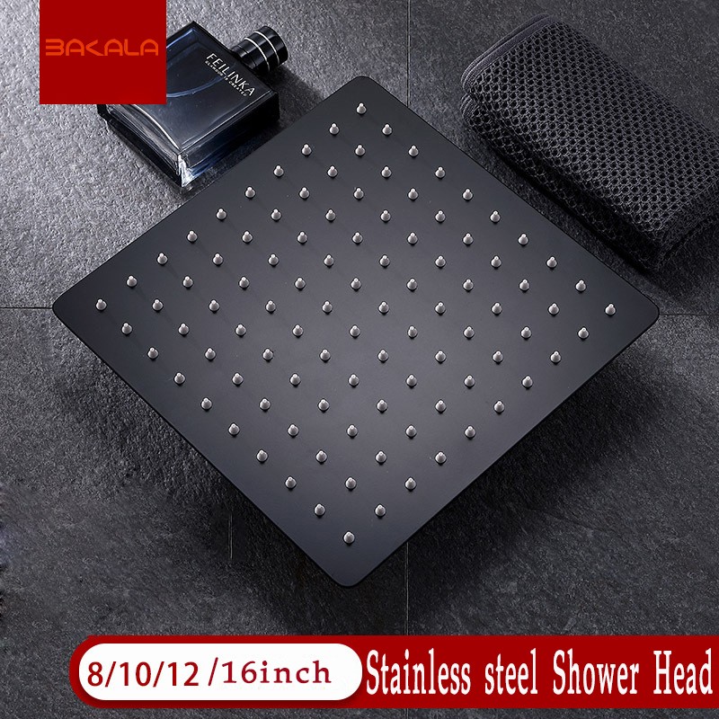 BAKALA Round And Square Stainless Steel Ultra-thin Shower 16/12/10/8 Inch Rainfall Shower Head Black Finished