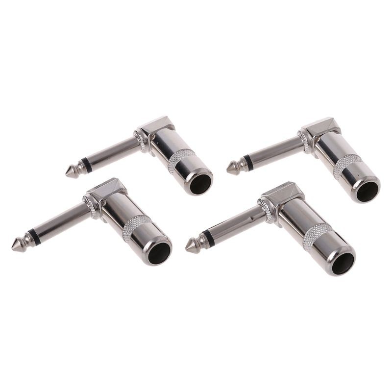 4pcs Right Angle 1/4" TS Mono Phone Plug Guitar Audio Connector 6.35mm Jack Male Mono Plug