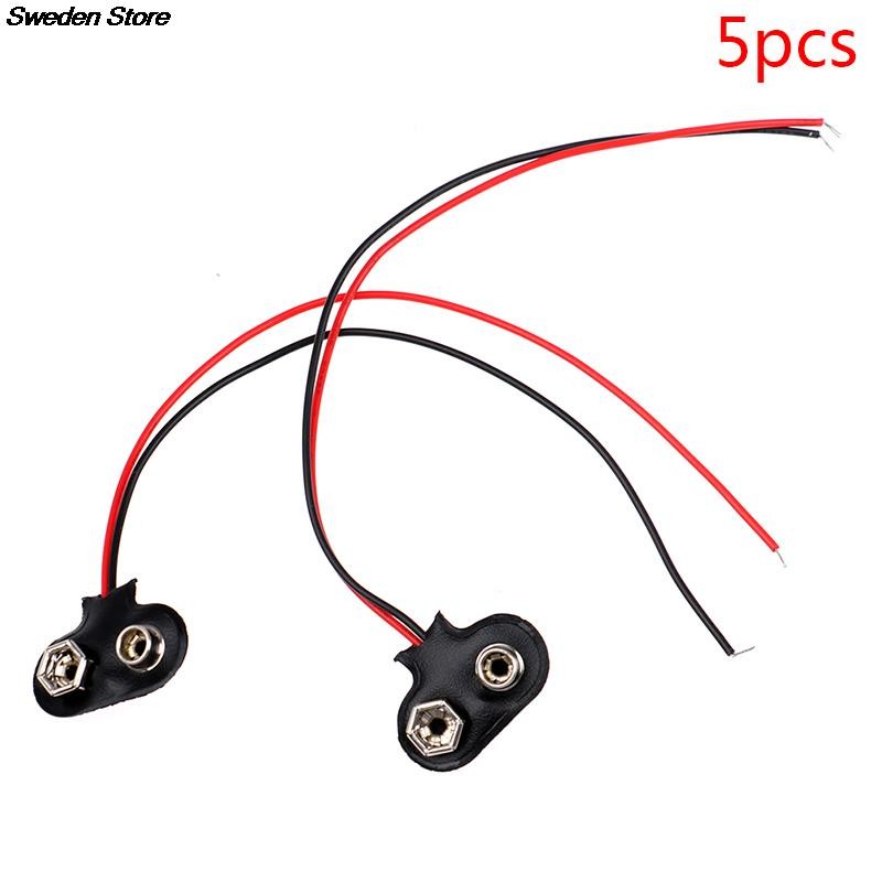 New 5pcs/lot 9V Battery Clips 15cm Black Red Connection Cable Connector Buckle