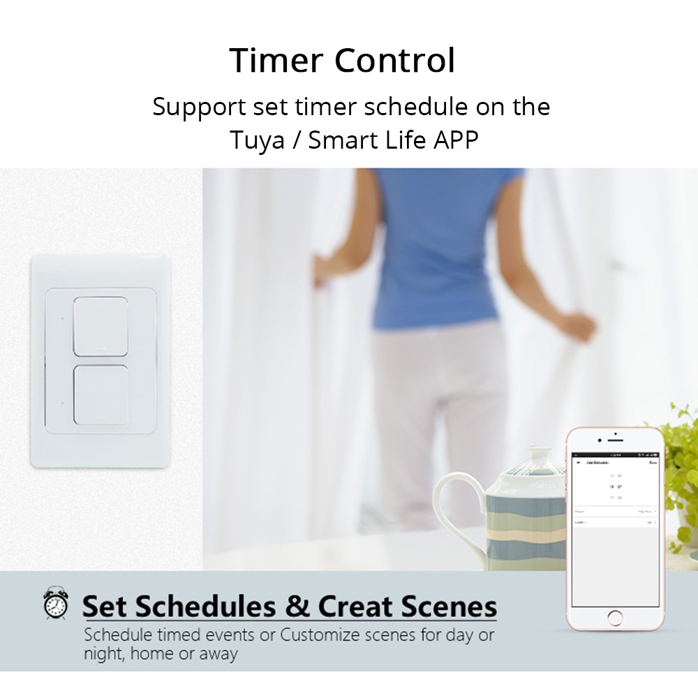 Yagusmart Tuya WiFi Smart Neutral Switch Required Support Alexa Google Home APP Control Zemismart Push Button Wall Light Switch