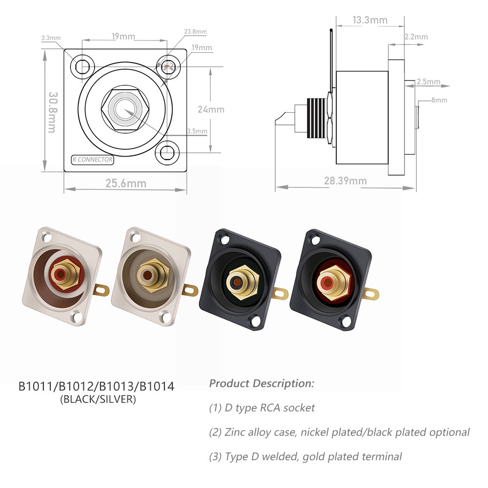 8pcs/lot D-Type Female Socket RCA Female Adapter Panel Mount Classis Connector Soldering Audio Video Jack