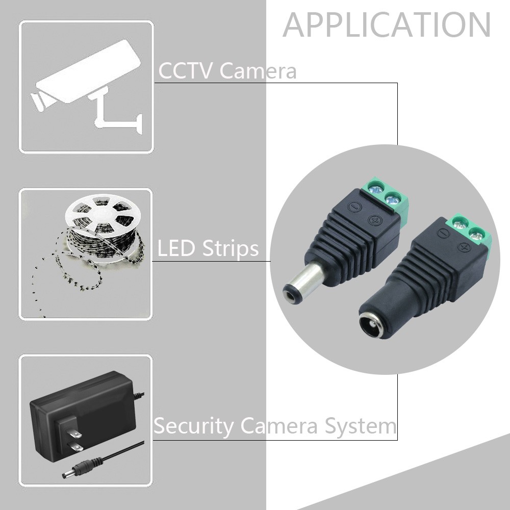 DC Male and Female Power DC Jack CCTV Video Balun 5.5*2.1mm DC Power Plug Terminals Connector Adapter