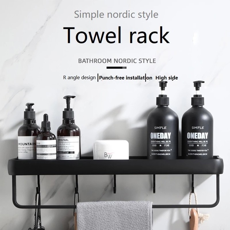 Bathroom Shelf No Drilling Organizer Shower Storage Rack Black Corner Wall Shelves Aluminum Toilet Shampoo Holder