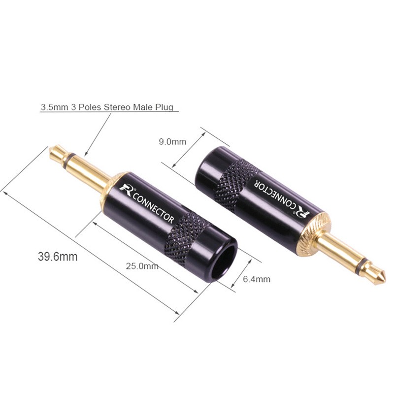 10pcs/lot 2 Pole 3.5mm Mono Male Plug Gold Plated Jack Mono 3.5mm Connector Wire for 6mm Headphone Cable DIY Earphone