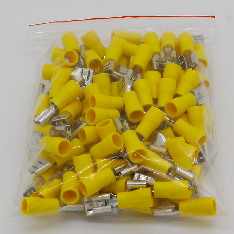 FDD5.5-250 FDD5-250 Female Insulated Electrical Crimp Terminal for 4-6mm2 Wire Connectors Wire Cable Connector 100pcs/pack FDD