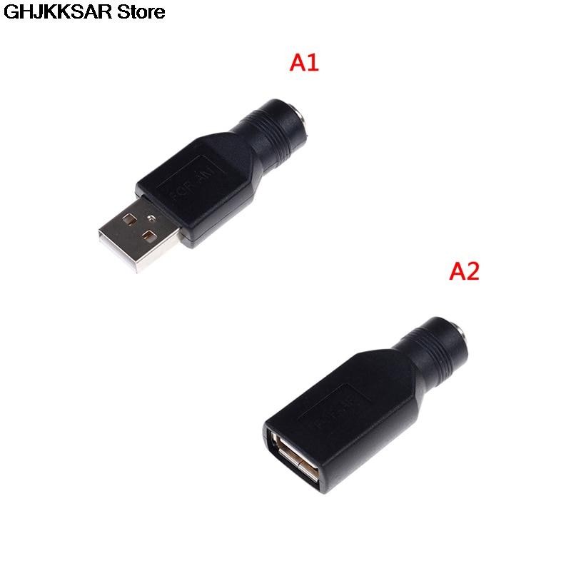 1pc Female Jack to USB 2.0 Male Plug/Female Jack 5V DC Power Plugs Connector Portable Adapter Black Color 5.5*2.1mm