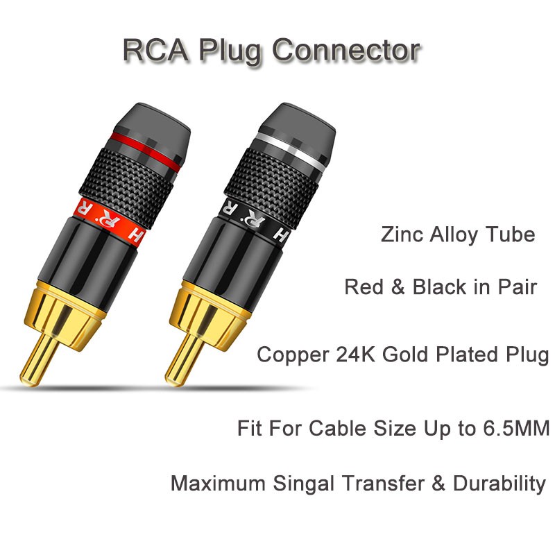 12pcs/lot RCA Plug Male Connector High Quality Gold Plated Soldering Plug Head Cable Wire Connector 6 Pairs Red + Black