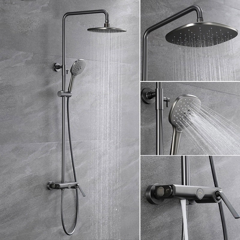 Black Shower Set With Brass Button Rose Gold Bathroom Hot And Cold Wall Mounted Surface Mount Shower Set MK5645