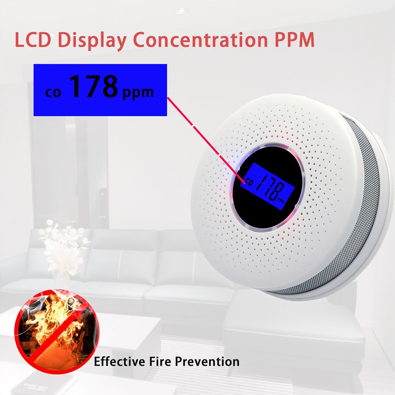 Battery Powered Smoke Carbon Carbon Monoxide Detector Combination Smoking Poster Alarm LED Digital Display Sound Alert Home Security Sensor