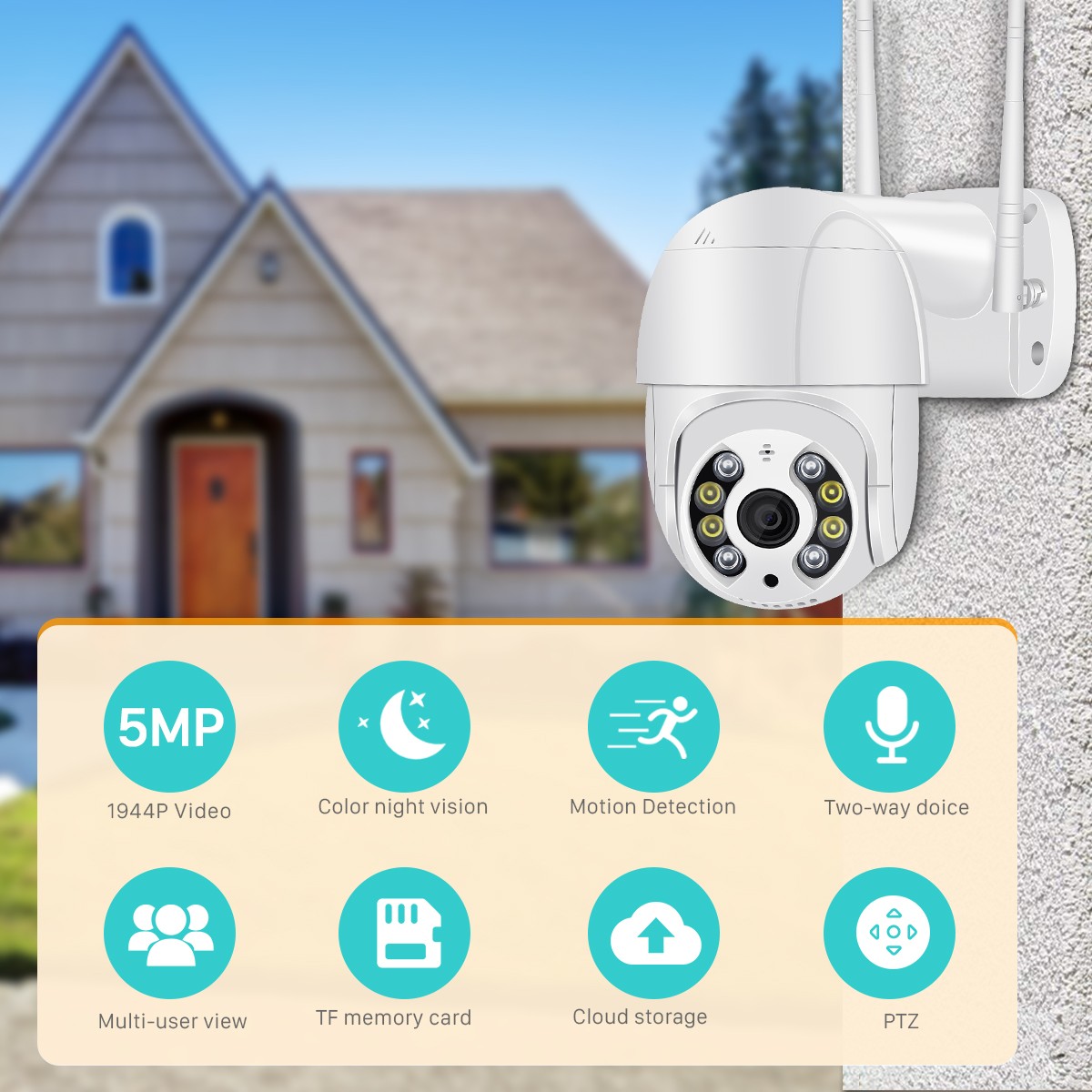 BESDER HD 5MP Dual Antanne Wifi PTZ IP Camera era Outdoor Waterproof Wireless IP Cam 2MP Security Camera Night Vision Webcam iCSee