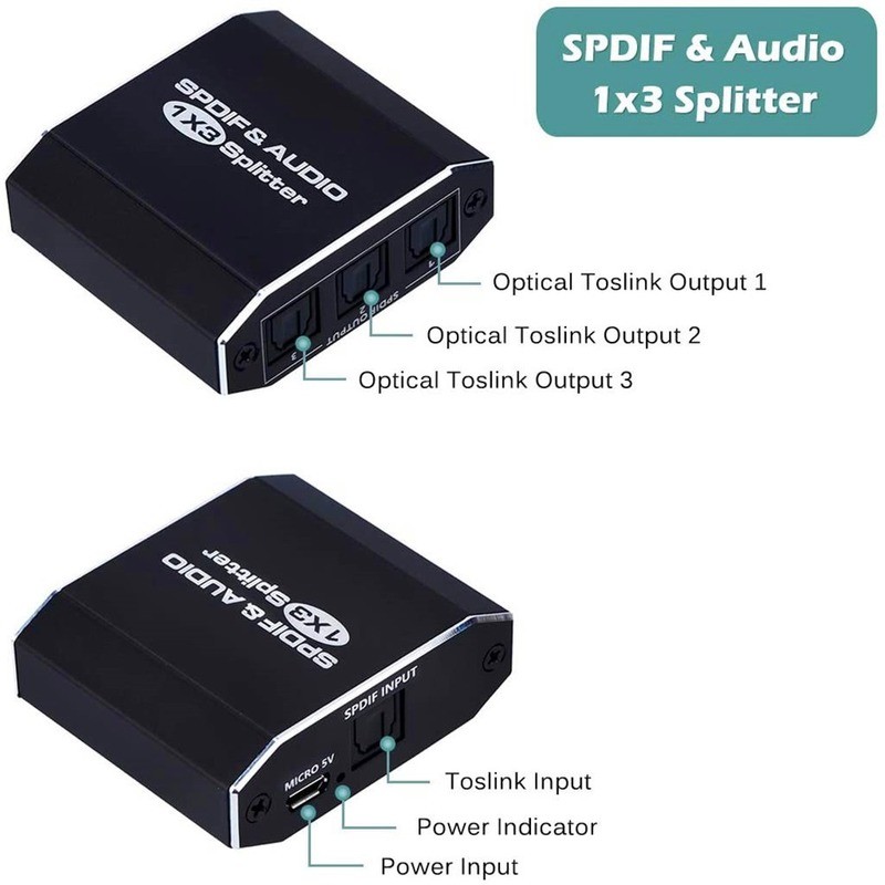 3 Way Spdif Toslink Digital Optical Audio Splitter 1x3 Aluminum Alloy Optical Splitter 1 in 3 Out Support DTS AC3 LPCM