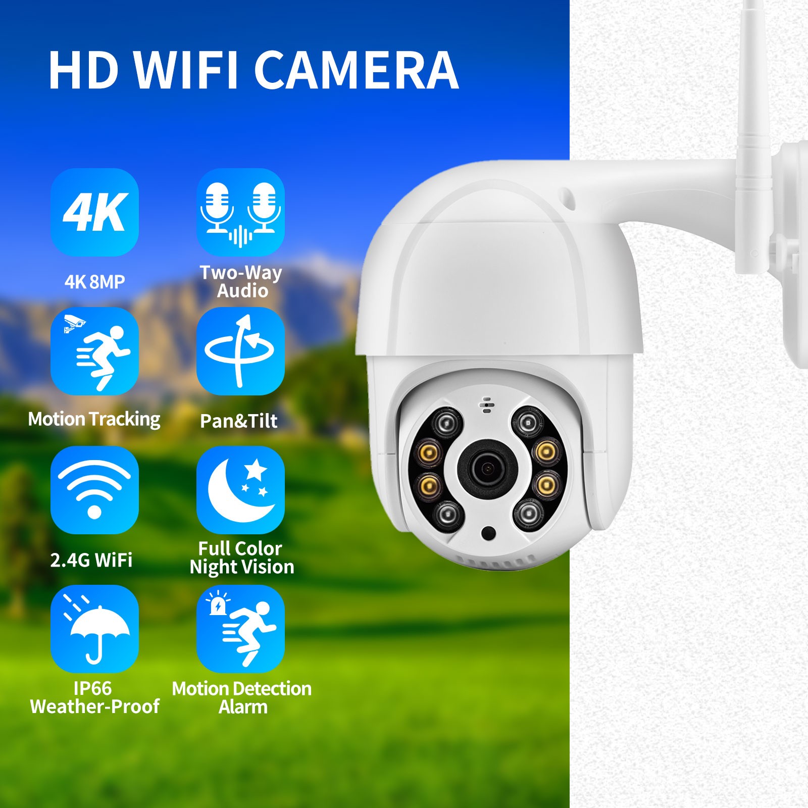 AZISHN Ultra HD 4K 8MP WiFi Wireless IP Camera Outdoor Waterproof 1080P Color Night Vision CCTV Camera With SIM 128G SD