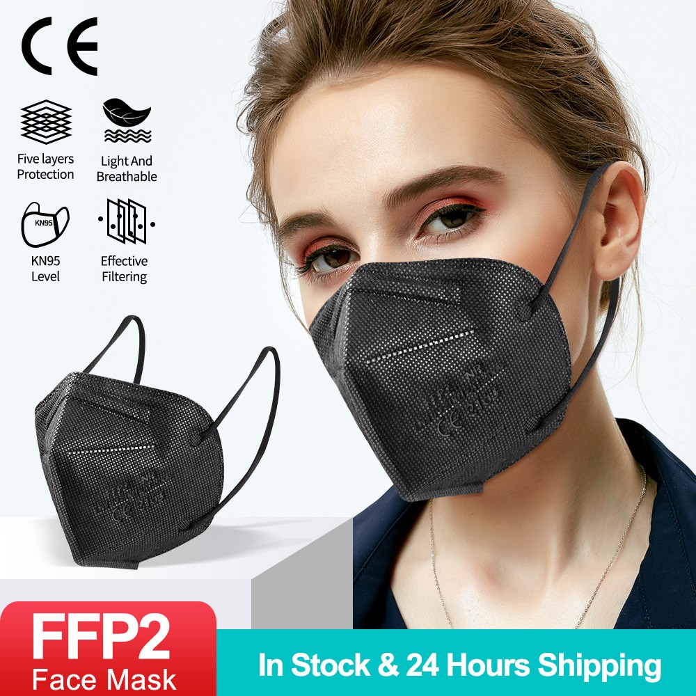 أقنعة FFP2 5 طبقات ffp2fan KN95 قناع وجه واقي FPP2 mascarillas الغبار قناع فلتر قناع التنفس الأسود الفم Masken