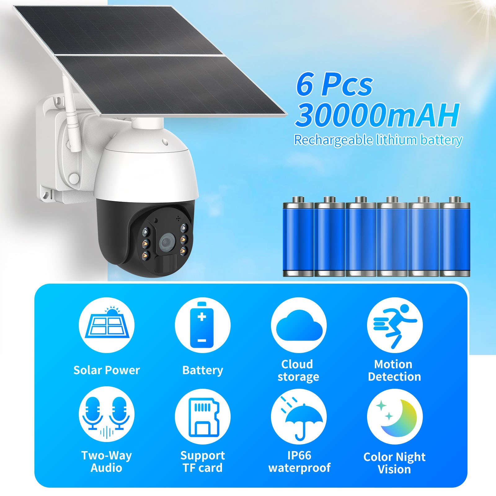 Gadinan Solar Power IP CCTV Camera 4G 1080P PTZ Rechargeable Outdoor Two Way Audio Security Protection Camera with TF Card