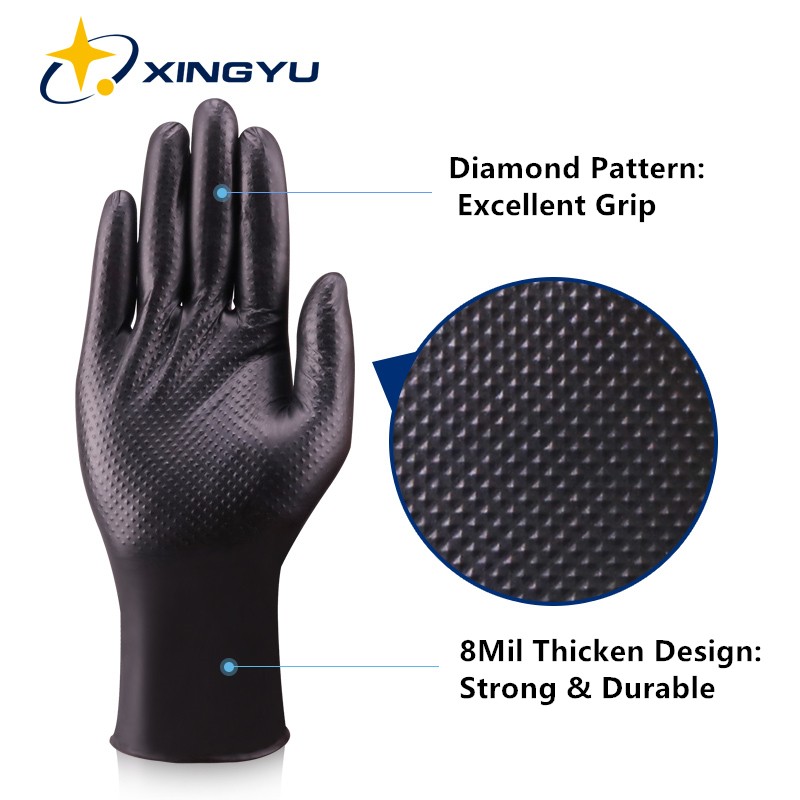 Nitrile Gloves Extra Strong 6mil 8mil 50pcs Black Orange Diamond Pattern Safety Work Gloves Synthetic Nitrile Powder Free Gloves