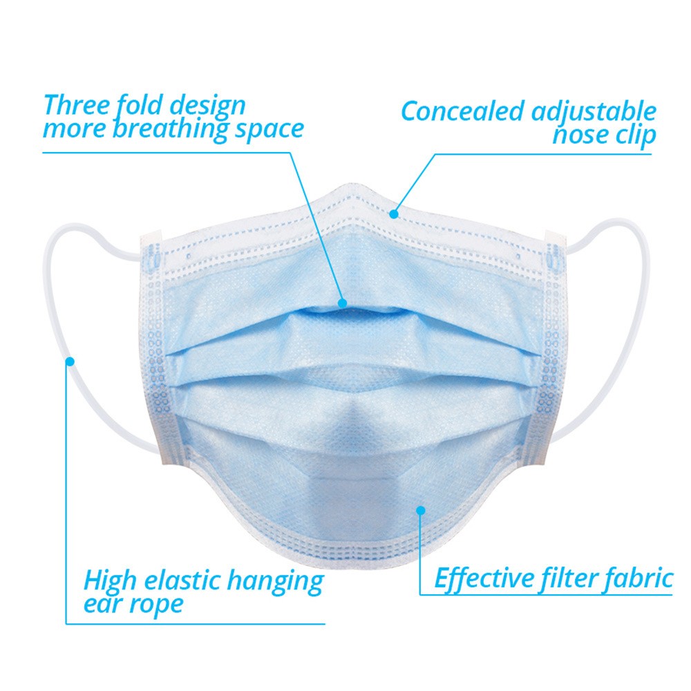 10-600pcs Blue Disposable Face Masks Mascarillas quiurgicas Homeopathic Mouth Mask Adult Non-woven Filter Mask mascarillas