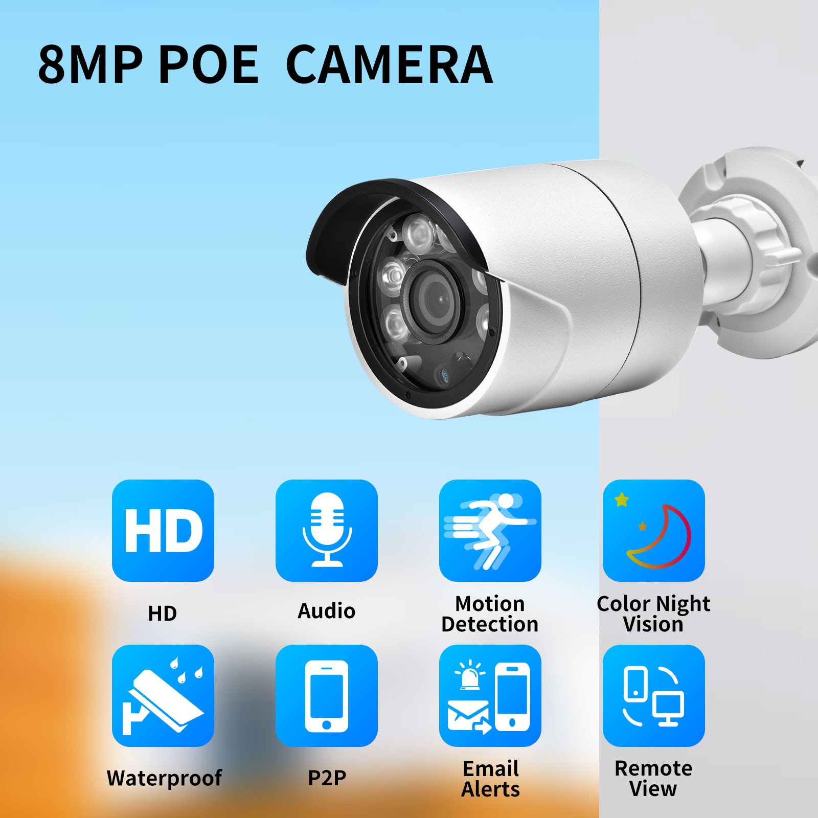 8MP 5MP POE IP Camera Mini Outdoor Waterproof Dual Light Source H.265 Video Compression Color Night Vision Smart CCTV Camera