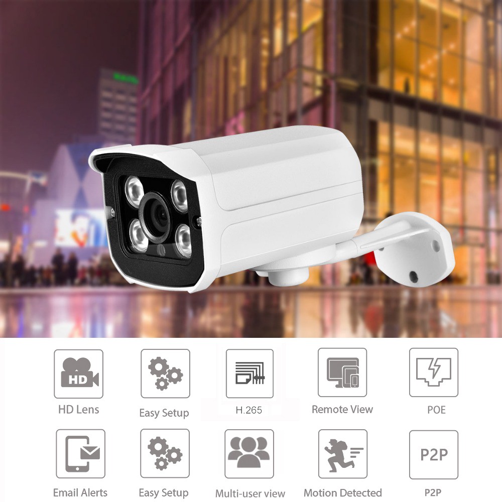 AZISHN Security POE IP Camera 5MP HD Bullet Outdoor Indoor CCTV Waterproof Video Surveillance Infrared Night Vision Network Camera