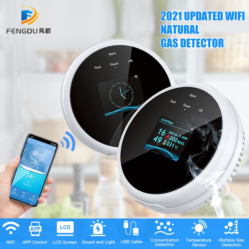 Smart Gas Leak Detector Tuya WiFi Smart Natural Gas Alarm Sensor LED Digital Gas Smoke Alarm Works with Smartlife