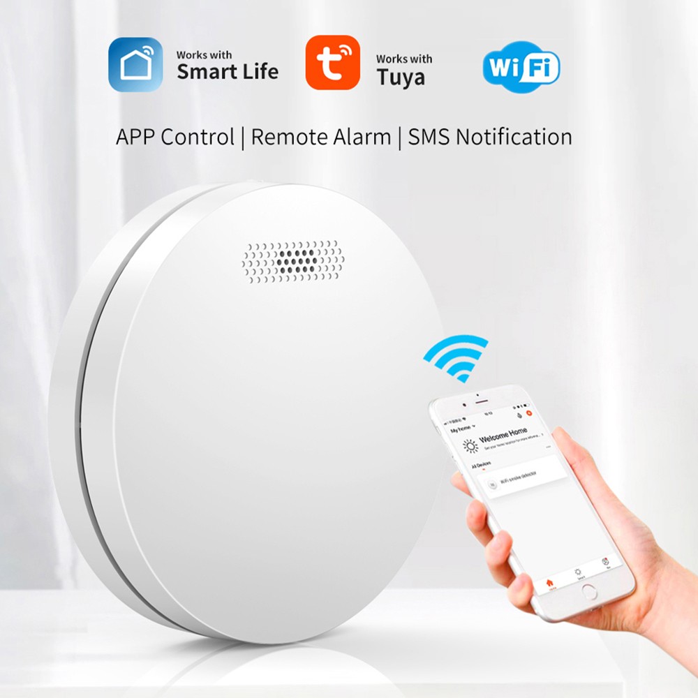 Tuya WiFi Smoke Sensors Fire Protection Alarm 80DB Siren Sound Smoke Detector Fire Alarm Home Protection System Firefighter