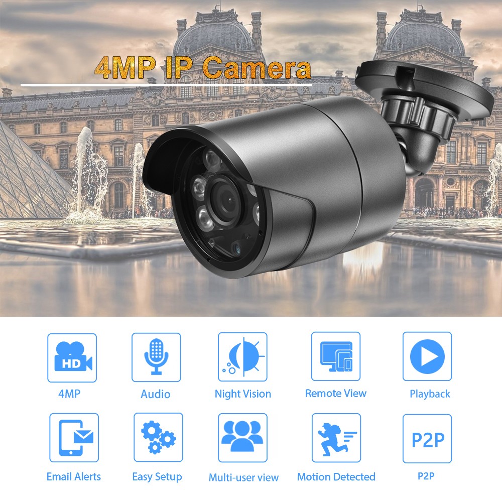 AZISHN 4MP POE IP Camera Mini Outdoor H.265 Night Vision CCTV Video Surveillance Motion Detection Security Camera Email Alerts