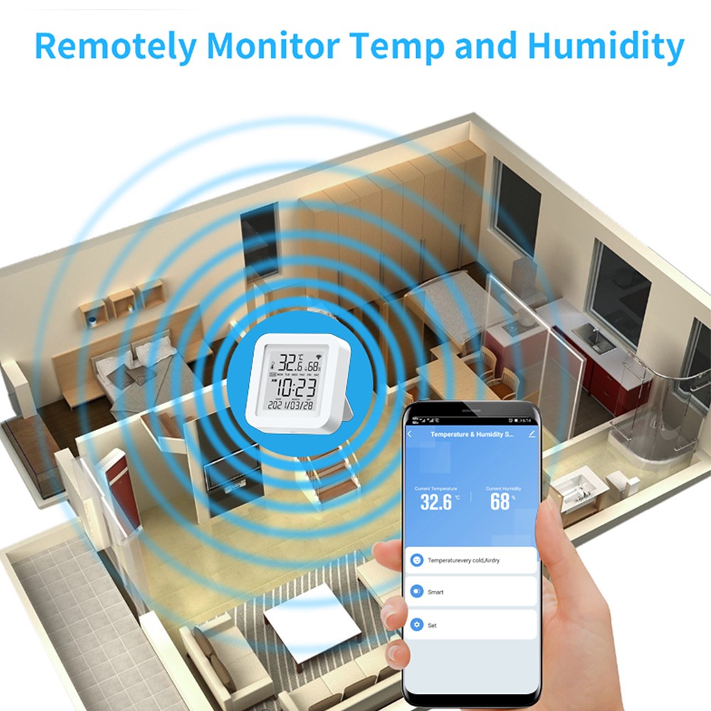 Tuya 2022 WIFI Temperature Humidity Sensor For Smart Home var SmartLife With Screen Support Alexa Google Phone