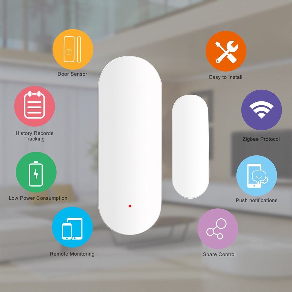 Tuya ZigBee Window Door Sensor Wireless Door Open Closed Notification Detector Smart Home Security Alarm Work with Alexa Google