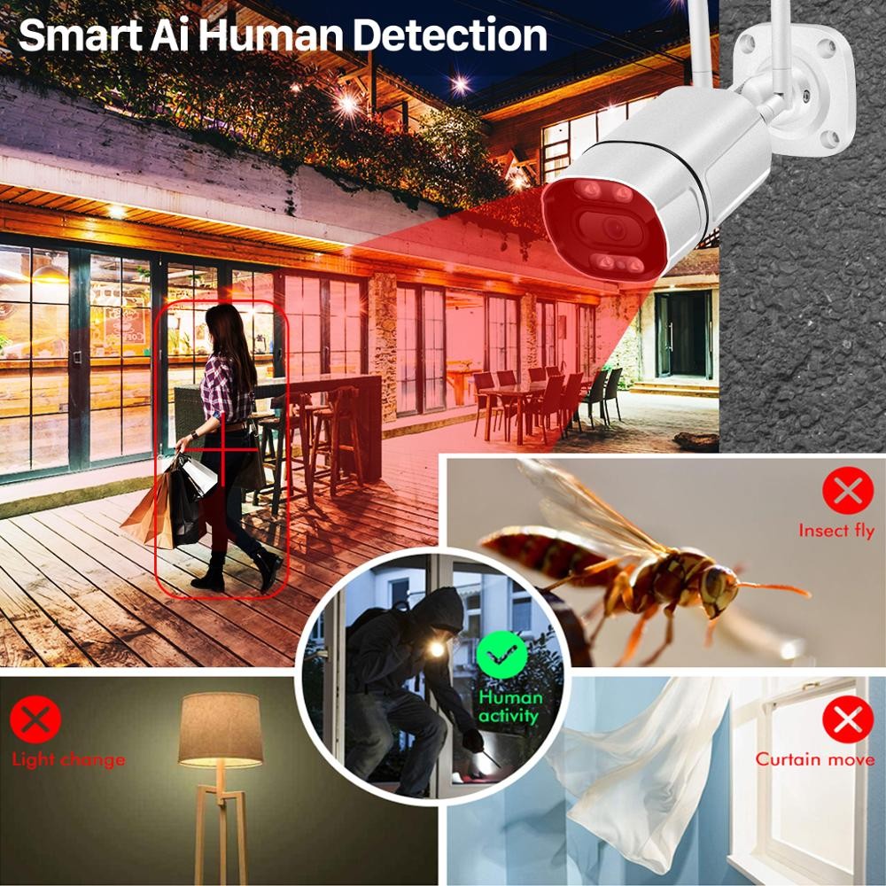 5MP IP Camera WiFi Outdoor Ai Human Audio Detection Wireless Camera 1080P HD Color Infrared Night Vision CCTV Home Security Camera