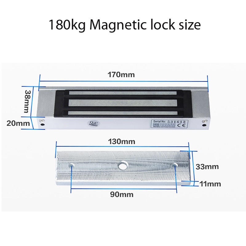 DC 12V Electromagnetic Lock 180KG (350LB) Holding Force for Single Door Surface Mounted