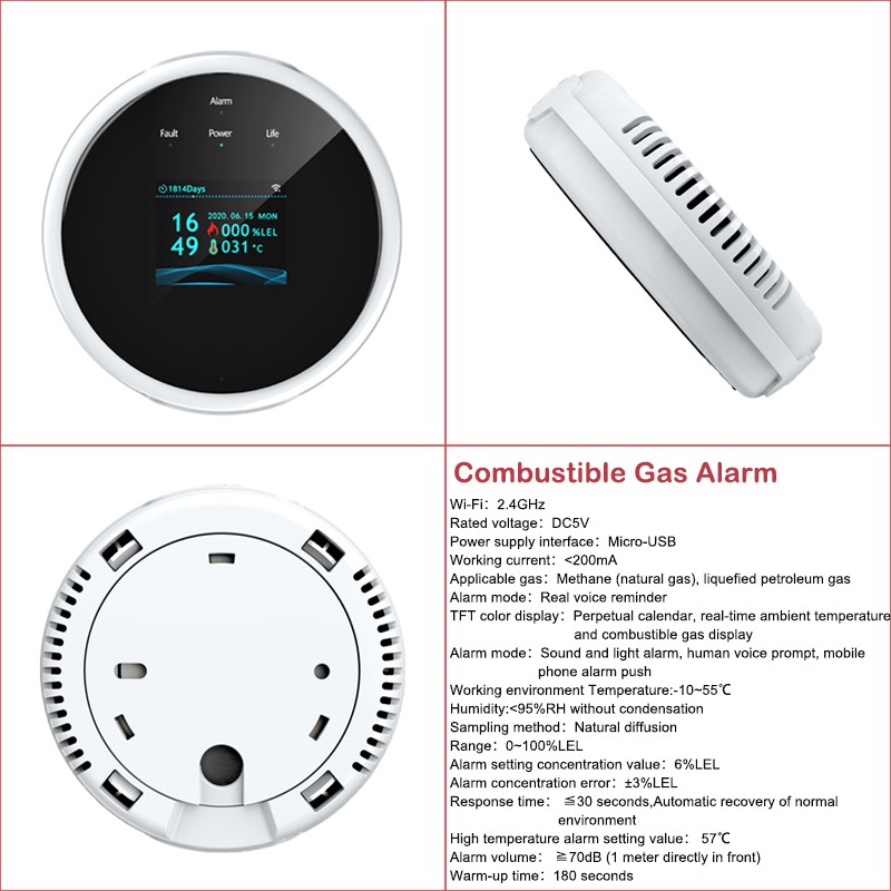 Home Security Products Personal Alarm 6pcs-kit Wifi Smoke Gas Detector Thermometer Motion Monitoring Door Friction Sensor