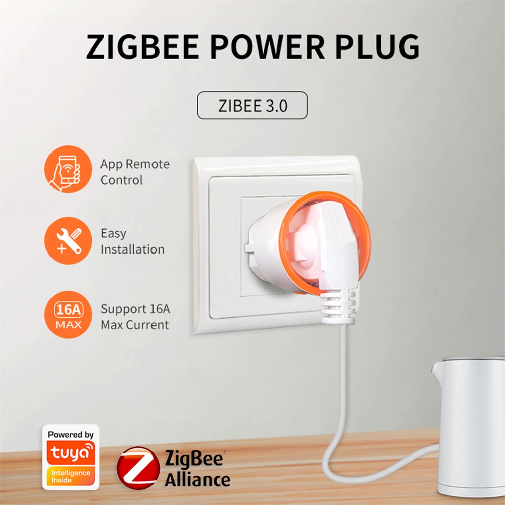 Tuya 2022 smart timing meter with 16A zigbee socket european output 3680w, compatible with google assistant and tuya zigbee hub