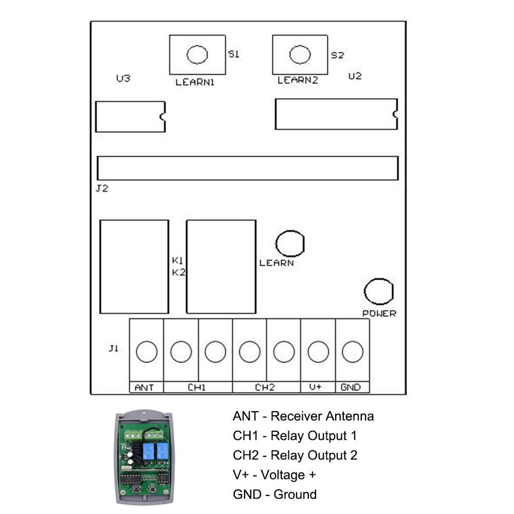 Garage Door Remote Control 433.92MHz Universal Receiver 2CH Garage Door Opener Controller DC 12V 24V and 1pc 433MHz Transmitter