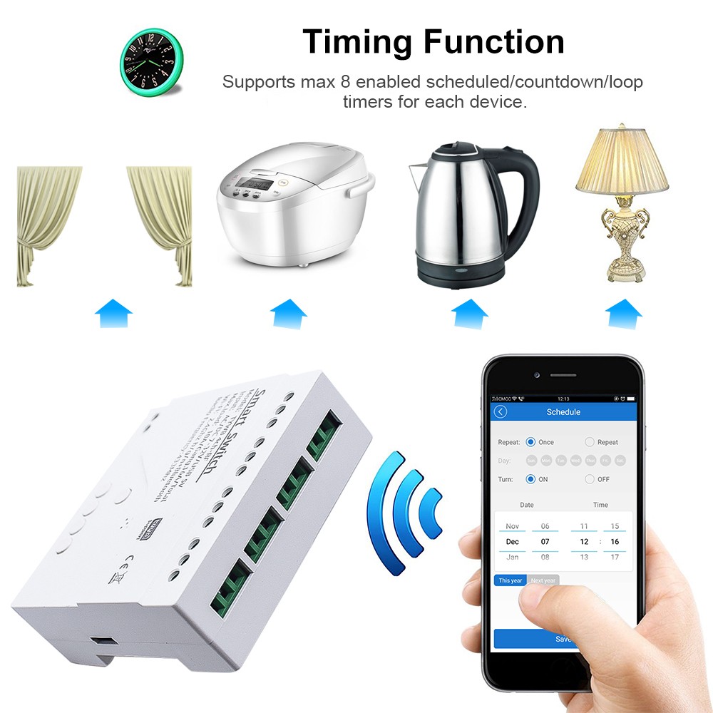 2022 New Tuya WiFi Smart Switch 220V 4CH RF Circuit Breaker Relay Light Smart Home Controller with Alexa Google Home Key Chain