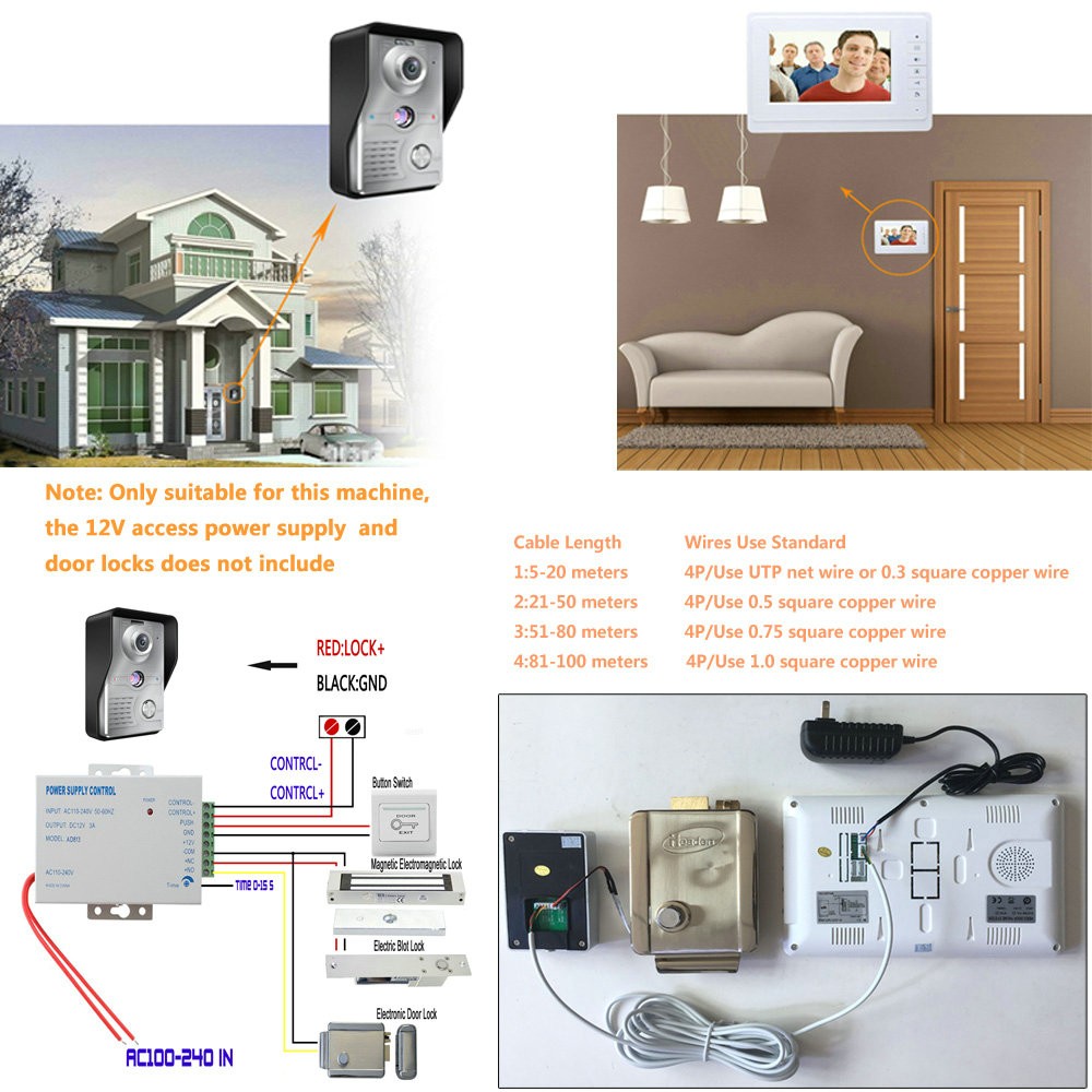 7 Inch TFT LCD Video Door Phone Optical Video Intercom Loudspeaker Intercom System Monitor Waterproof Outdoor Infrared Camera