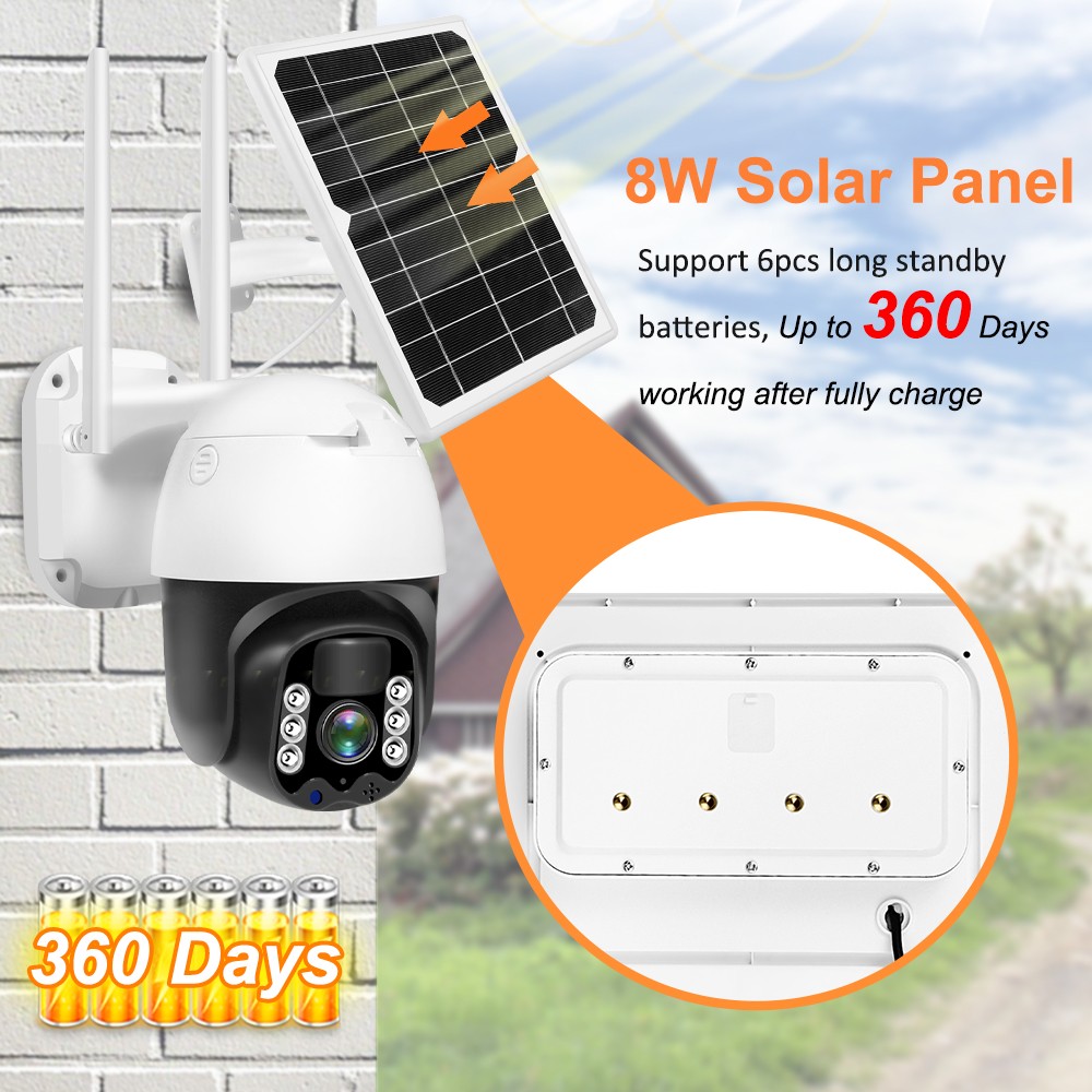 Solar PTZ IP WIFI HD 3MP/8W Outdoor Security Camera Wireless Security Device With Rechargeable Battery