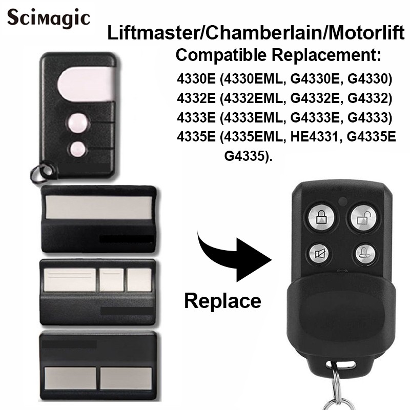 3 Piece Liftmaster Chamberlain Motorlift Keyfob Types 1A5477-1 1A5477-3 1A5097 1A5478 1A5080 Opener 4330E 4332E 4333E 4335E Remote