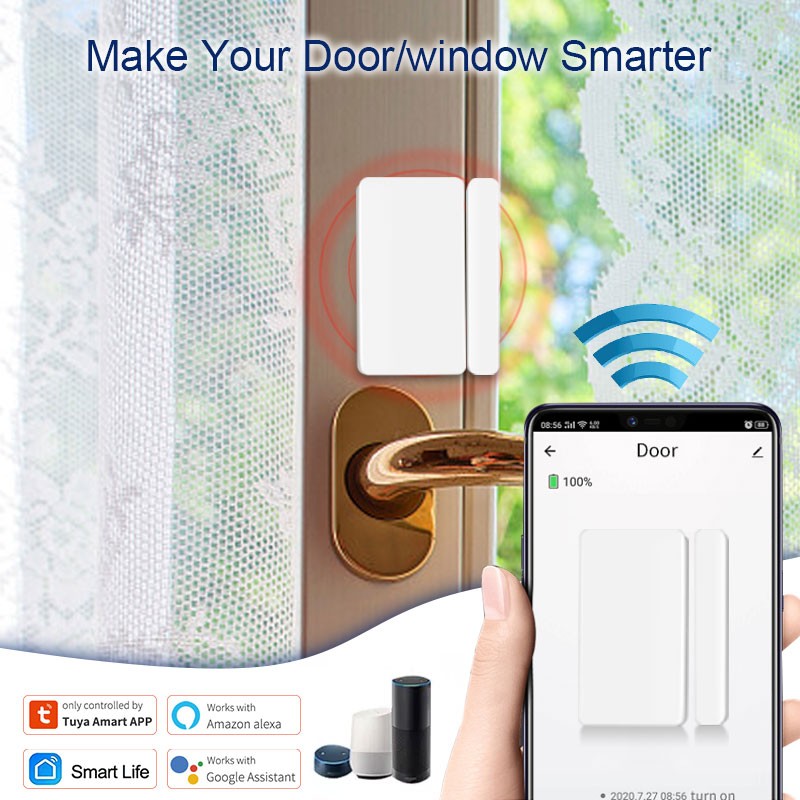 Abuess Tuya Smart Home WiFi Door Sensor Open Door Security Detector Protection Home Security Alarm System Alert Security Alarm