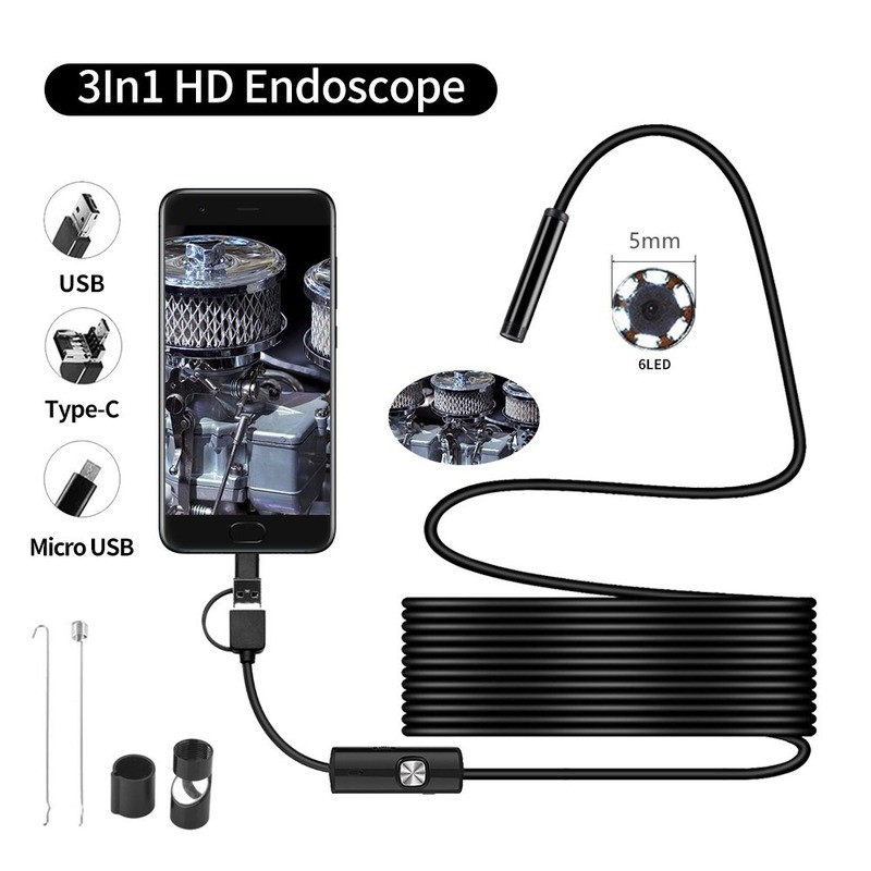 5.5mm 7mm Type C USB Mini Endoscope 1m 1.5m 2m Flexible Steel Cable Snake Borescope Inspection Camera Android Smartphone