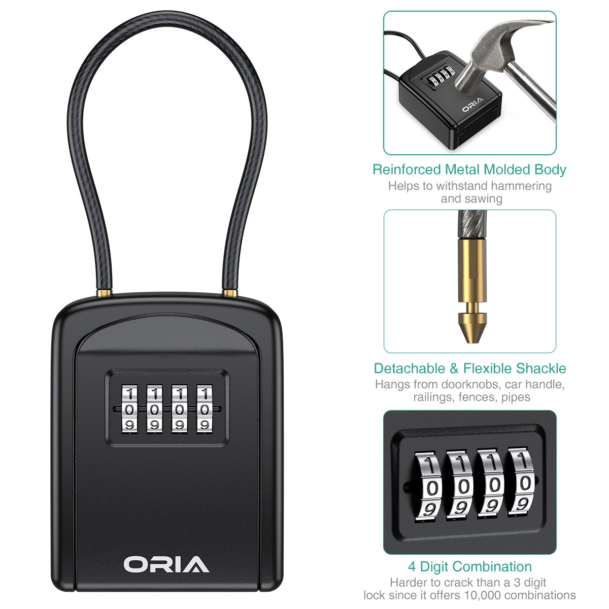 2022 ORIA Master Box Lock 4 Digit Combination Cabinet With Key Waterproof Key Box Lock With Removable Chain